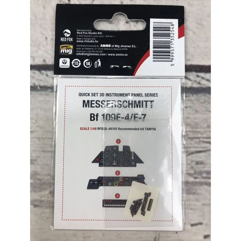 RFSQS48105‎ 1:48 Red Fox Studio Quick Set Acrylic Instrument Panel BF109E-4/E-7